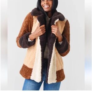 A.L.C. Sz XS Brown Colorblock Teddy Coat
